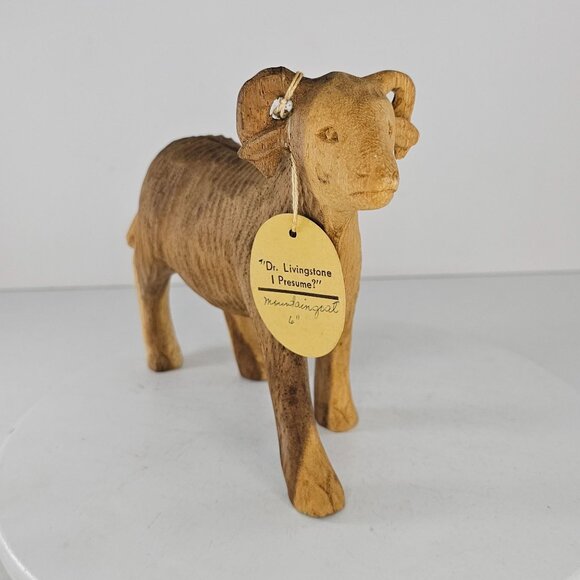 Hand-Carved Wooden Ram Goat Figurine With Dr. Livingstone I Presume Tag - Picture 2 of 8